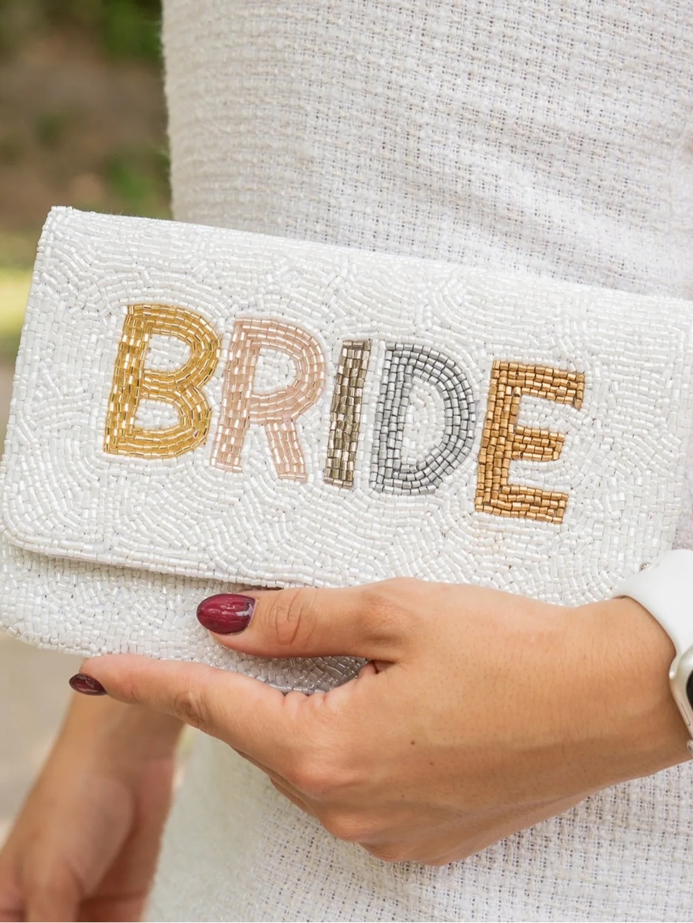 Bride Beaded White Clutch Bag